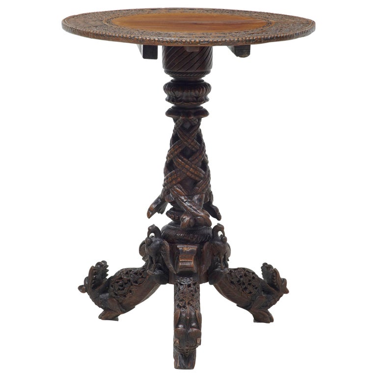 19th Century Carved Anglo Indian Padouk Tilt Top Table