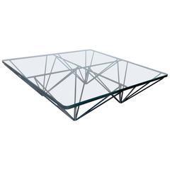 Low Square Black Steel Italian Coffee Table in the Style of Paolo Piva