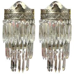 1930s Pair of Crystal Three-Tiered Sconces