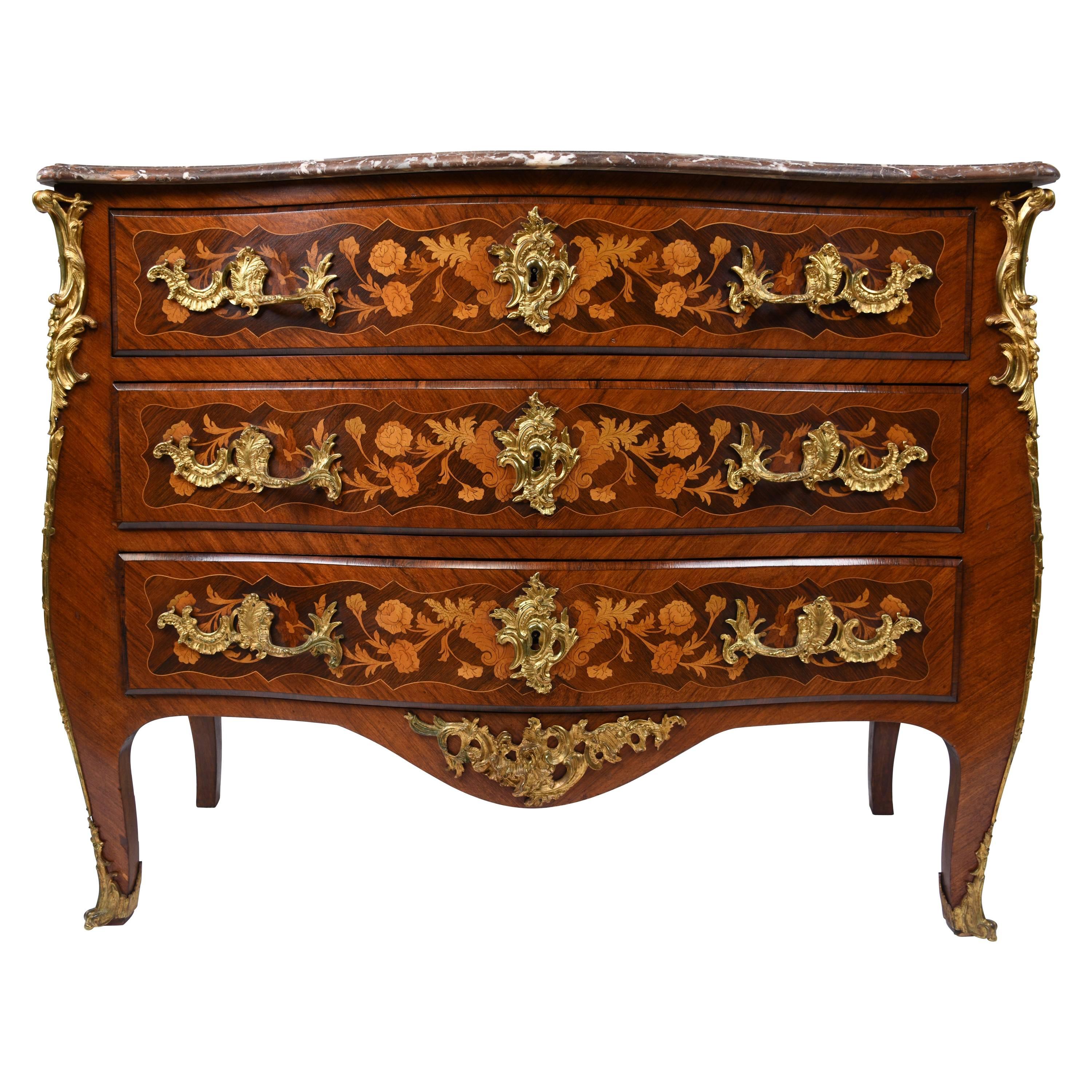 19th Century Louis XV Marquetry Chest of Drawers