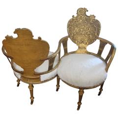 Fabulously Fun! Louis XVI Style Tete a Tete, Gilt Gold Hand-Carved Design