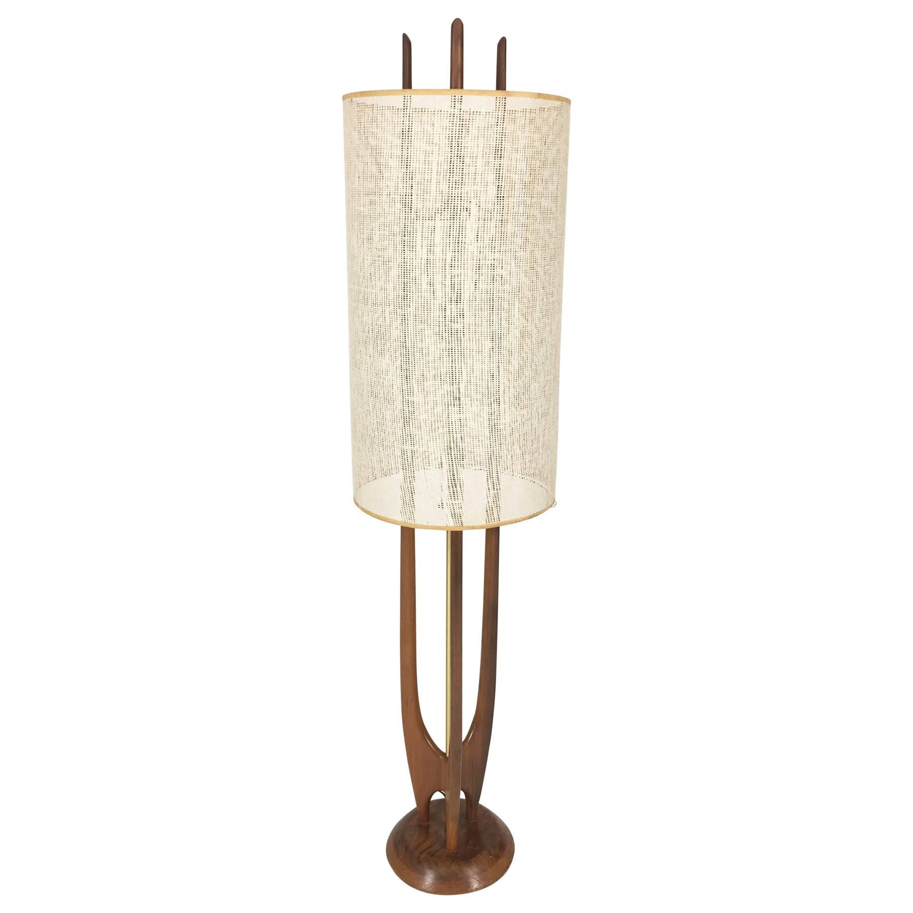 Mid-Century Modeline Walnut and Brass Floor Lamp