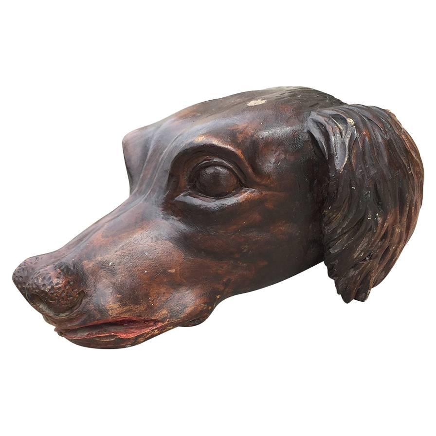 19th Century Hand-Carved Dog Head