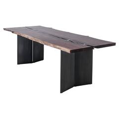 Milo Base Dining Table by Uhuru Design, Claro Walnut, Hand Blackened Steel 3