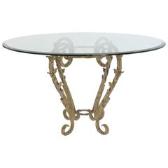 Vintage Mid-Century Modern Hollywood Regency Iron and Glass Table