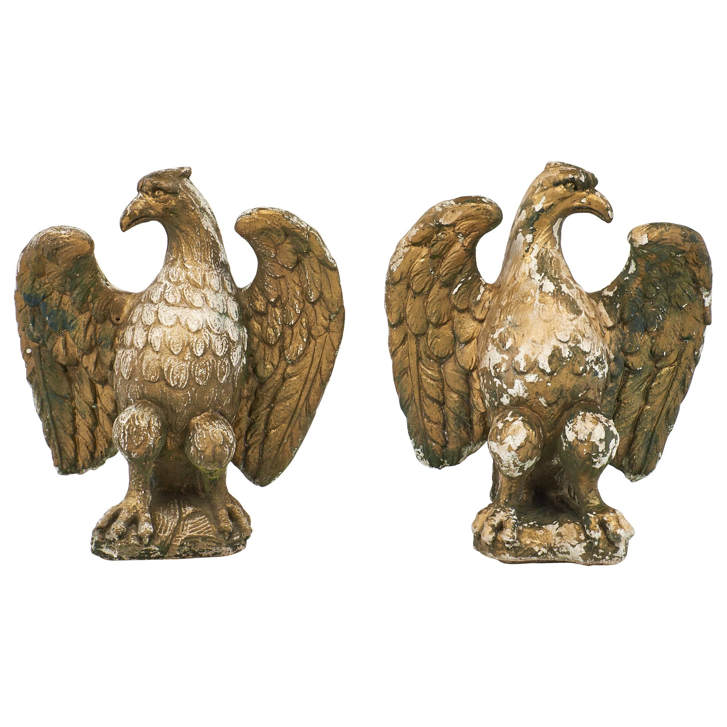 Pair of Vintage French Empire Stone Eagle Statues