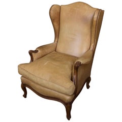 Louis XV Style Leather Wingback Armchair