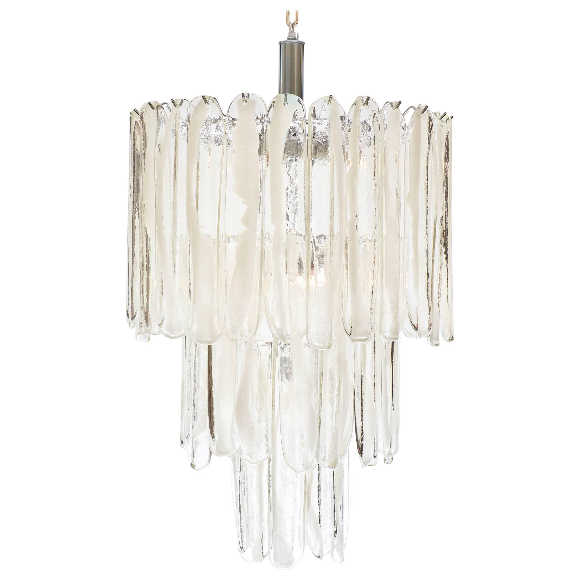 Murano Crystal and Opaline Glass Tiered Chandelier