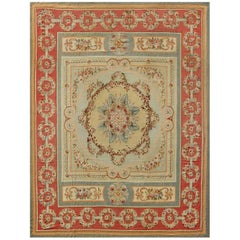 Gorgeous Antique French Aubusson Medallion Carpet with Garlands of Roses 