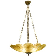 Amber Murano Glass and Brass Pendant Chandelier