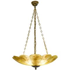 Amber Murano Glass and Brass Pendant Chandelier 5
