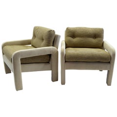 1970s Milo Baughman Style Upholstered Parsons Style Armchairs