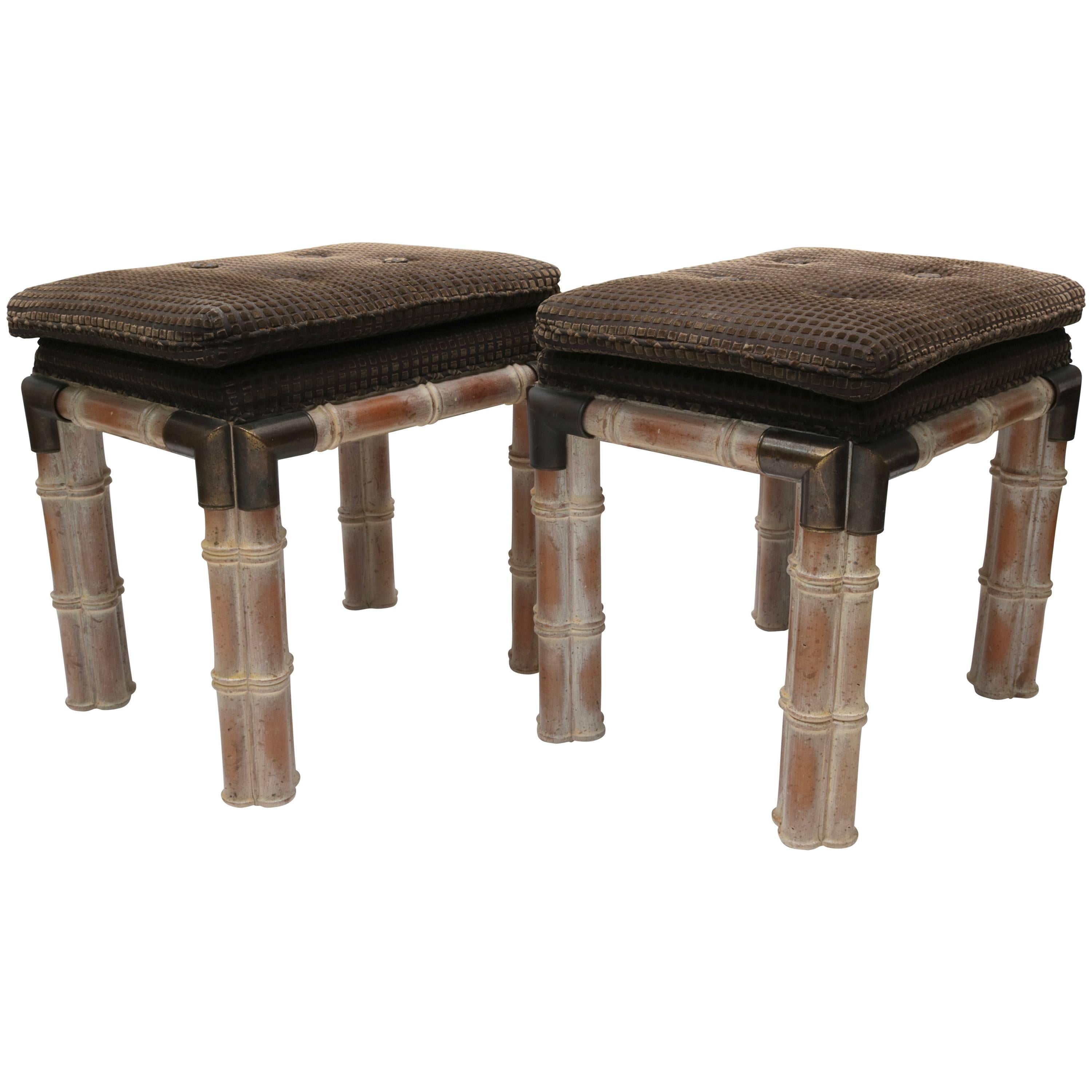 Pair of Sarried Ltd. Style Faux Bamboo Rectangular Benches