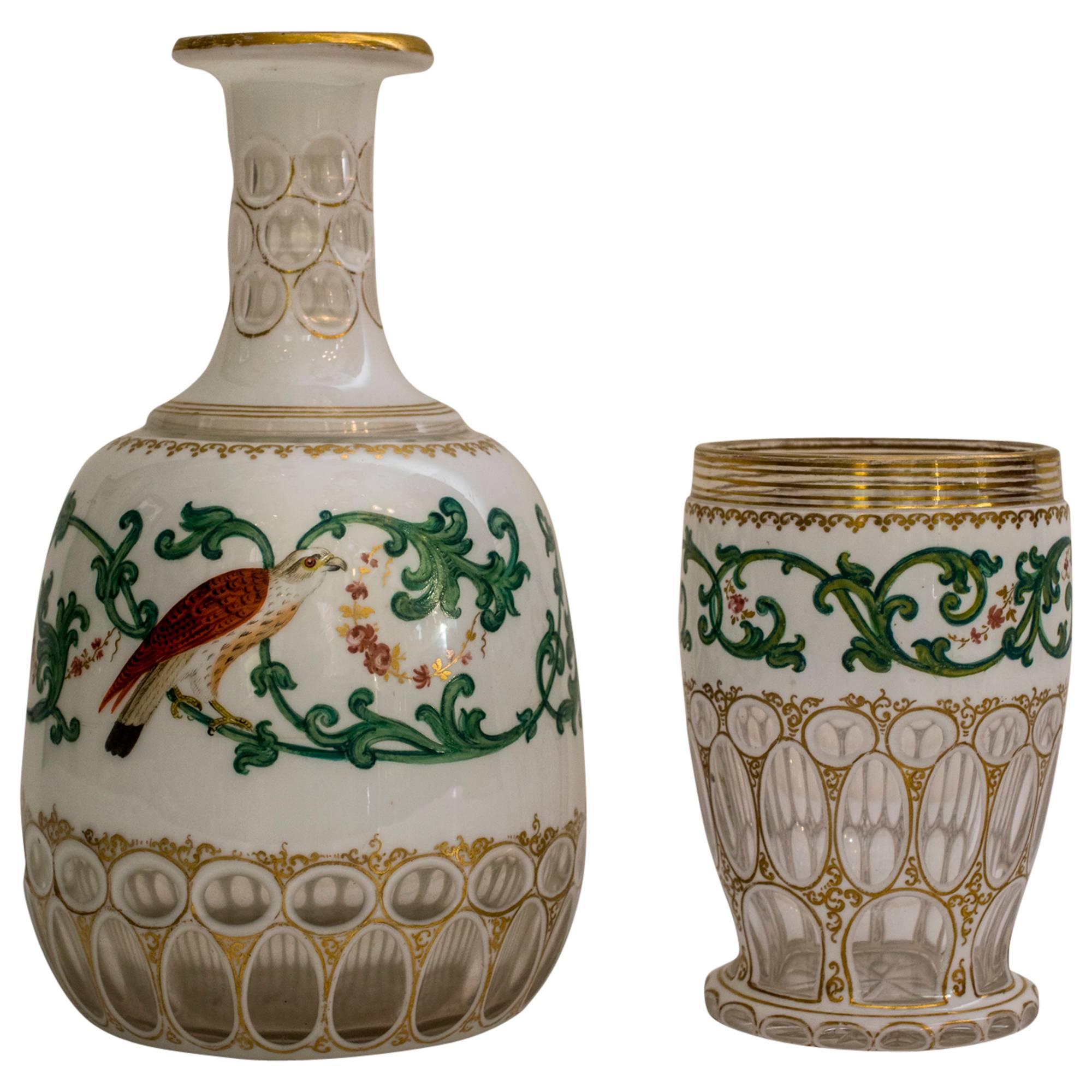 Carafe et gobelet en verre Biedermeier