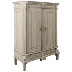 Antique 19th Century Swedish Gustavian Armoire With Vintage Paint 