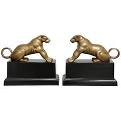 Pair of Mid-Century Polished Brass Panther Sculptures