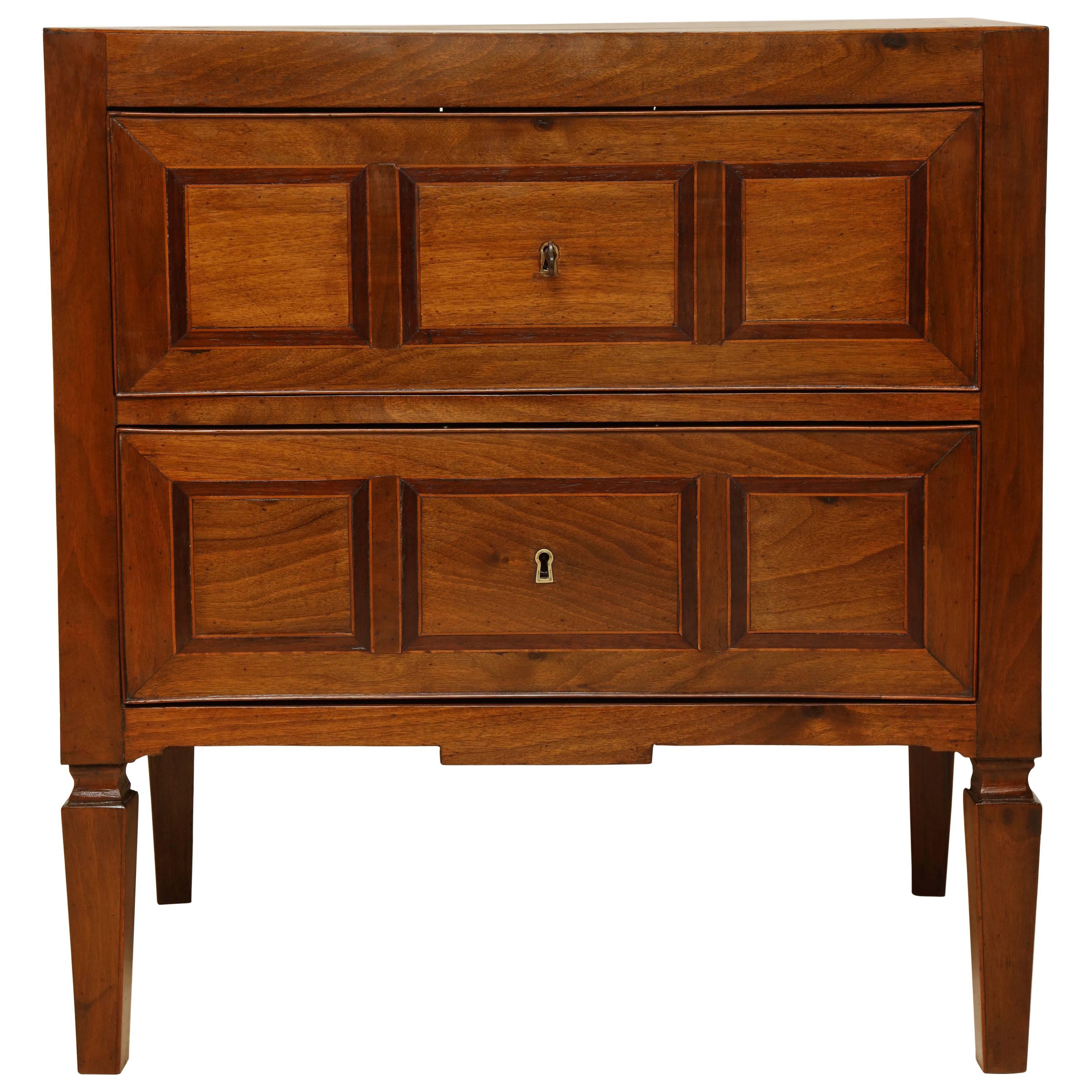Early 19th Century Italian Two-Drawer Walnut Inlaid Commode