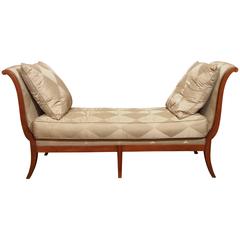 Antique Italian Daybed with Taupe Upholstery, Mahogany