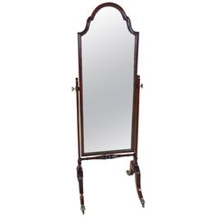Antique Edwardian Carved Mahogany Framed Cheval Dressing Mirror