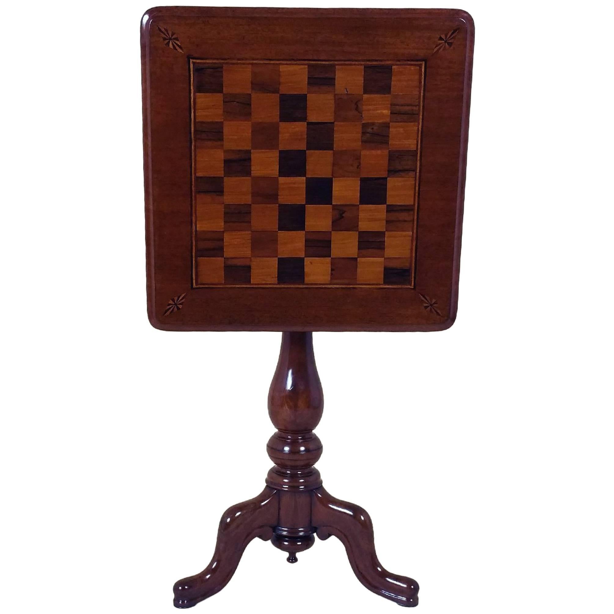 Victorian Mahogany Tilt-Top Chess Table on a Tripod Support