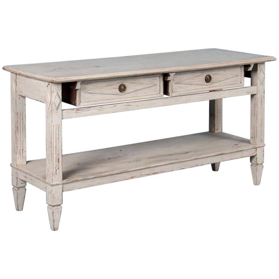 Antique 19th Century Swedish Gustavian Console Table with Light Gray Paint