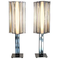 Pair of Art Deco Revival Chrome and Plexiglass Skyscraper Table Lamps 10