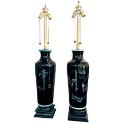 Marbro Black Mirror Glazed Turquoise Butterfly Lamp, circa 1970-1980 6