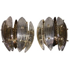 Pair of Gilded Brass and Glass Sconces by Palwa