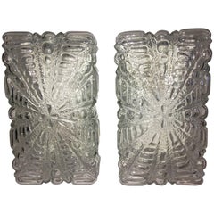 Pair of Unusual Ice Bubble Glass Sconces