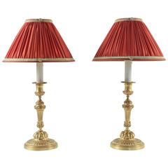 Early 19h Century Pair of French Louis XVI Style Ormolu Candlestick Lamps