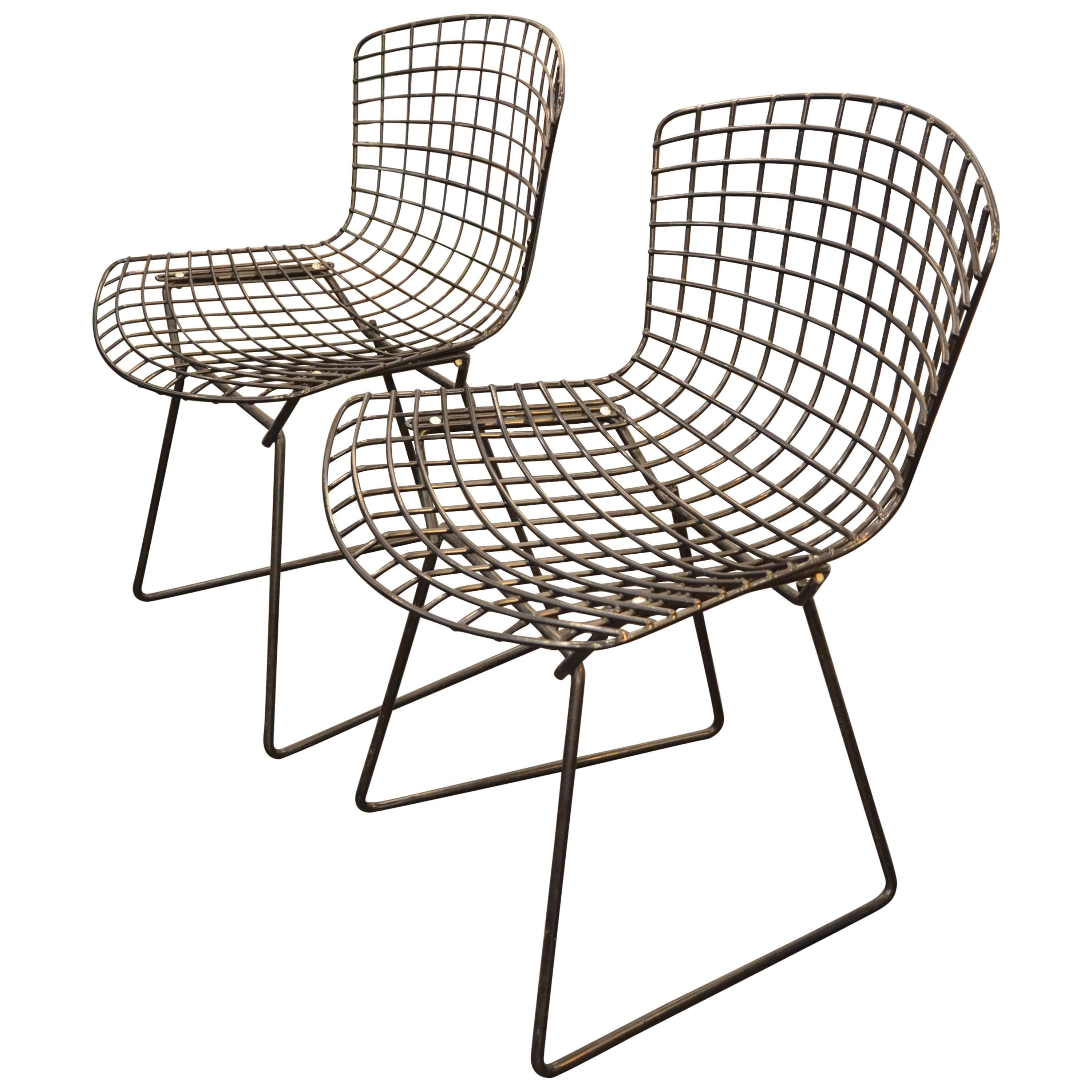 Two Harry Bertoia for Knoll Black Wire Dining Chairs
