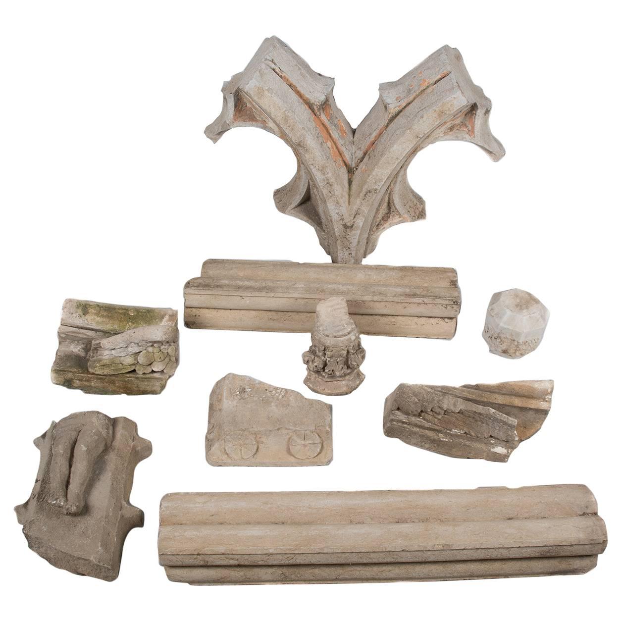 Lot of Eight Architectural Sculpted Stone Fragments, 15th-17th Century For Sale