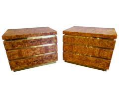 Pair of French Burr Walnut Drawer Side Tables