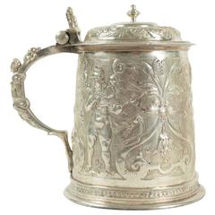 Antique Covered Mug in Silver Plate in the Style of the Renaissance