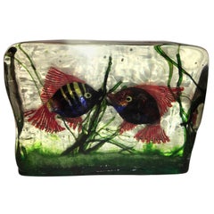 Large Murano Glass Aquarium Kissing Fish in Gino Cenedese Style