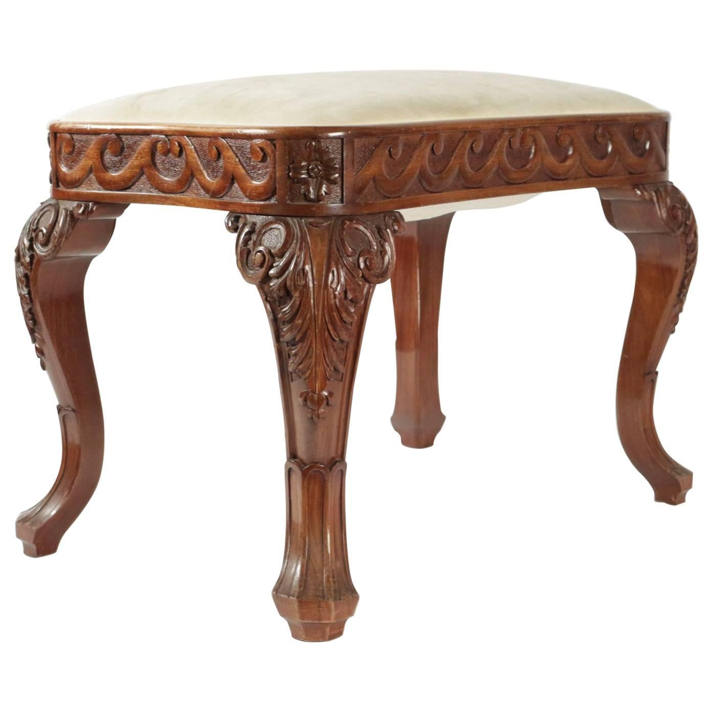 English Footstool in Solid Mahogany from the Beginning of the 20th Century
