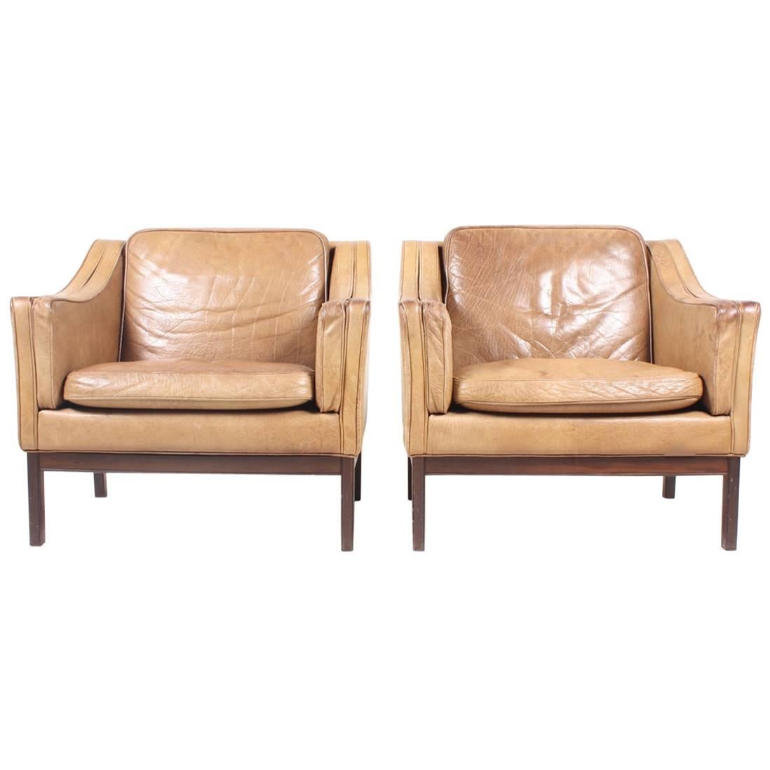 Pair of Danish Leather Lounge Chairs, 1970s