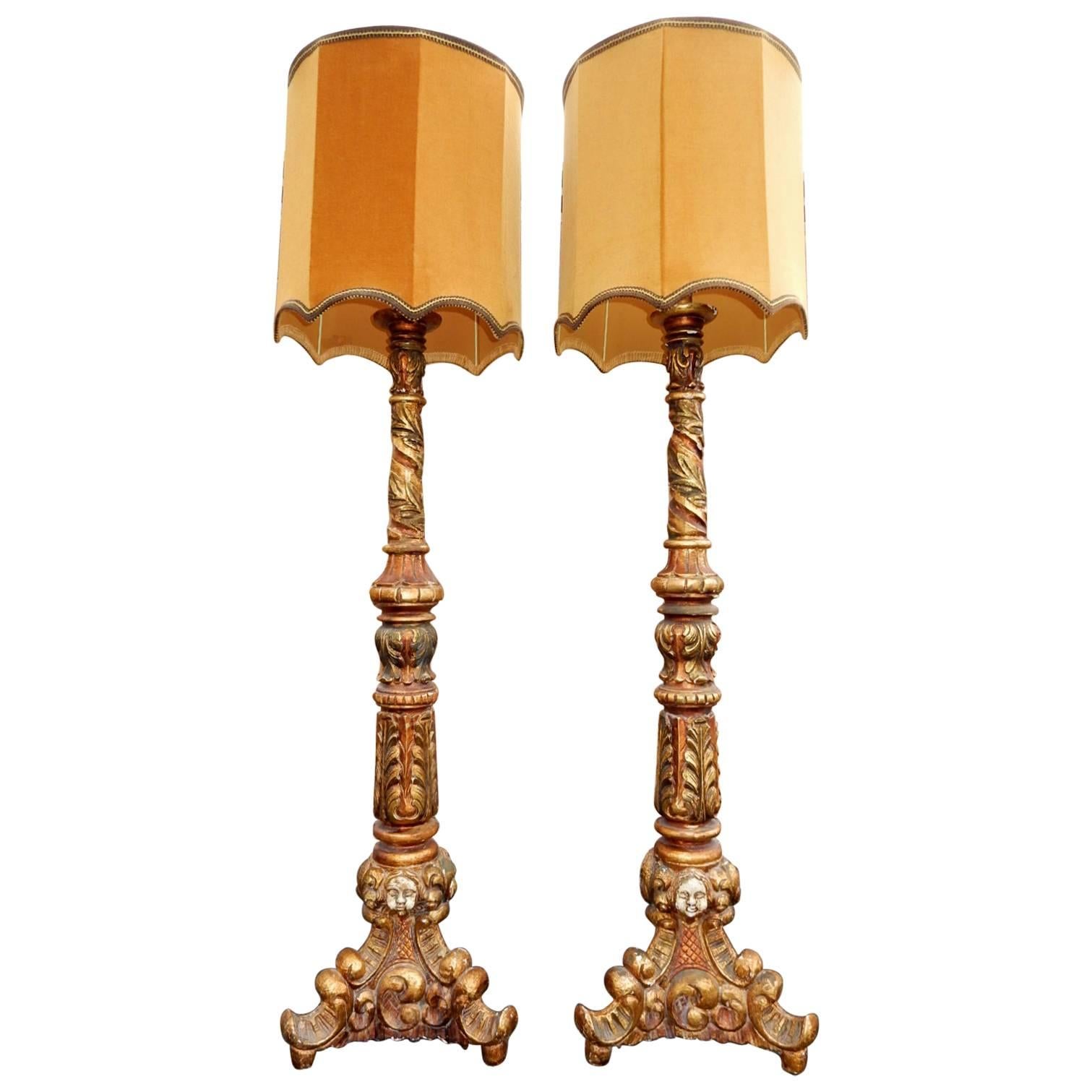Pair 1950s Baroque Italian Floor Lamps
