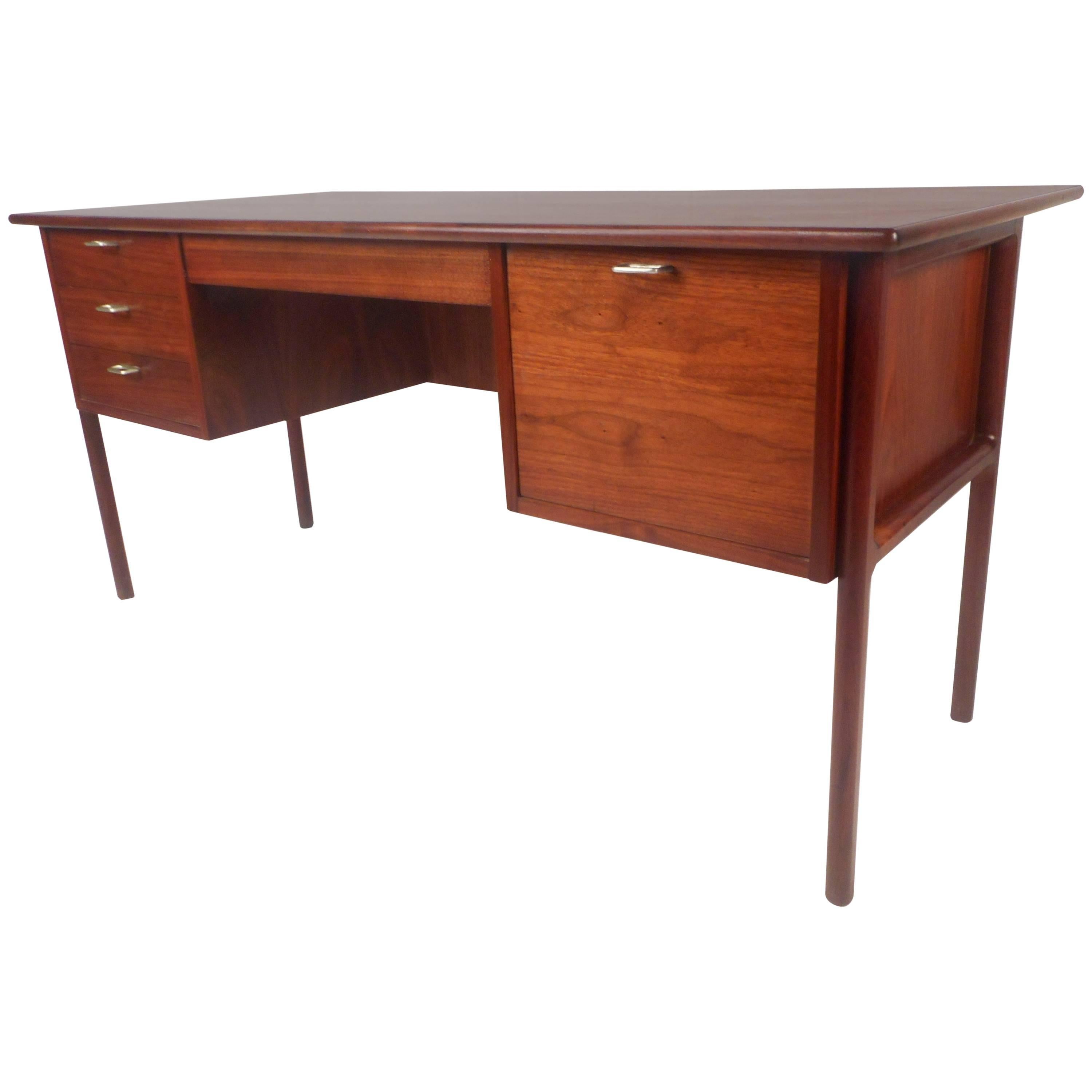 Large Mid-Century Modern Walnut Desk with a Finished Back