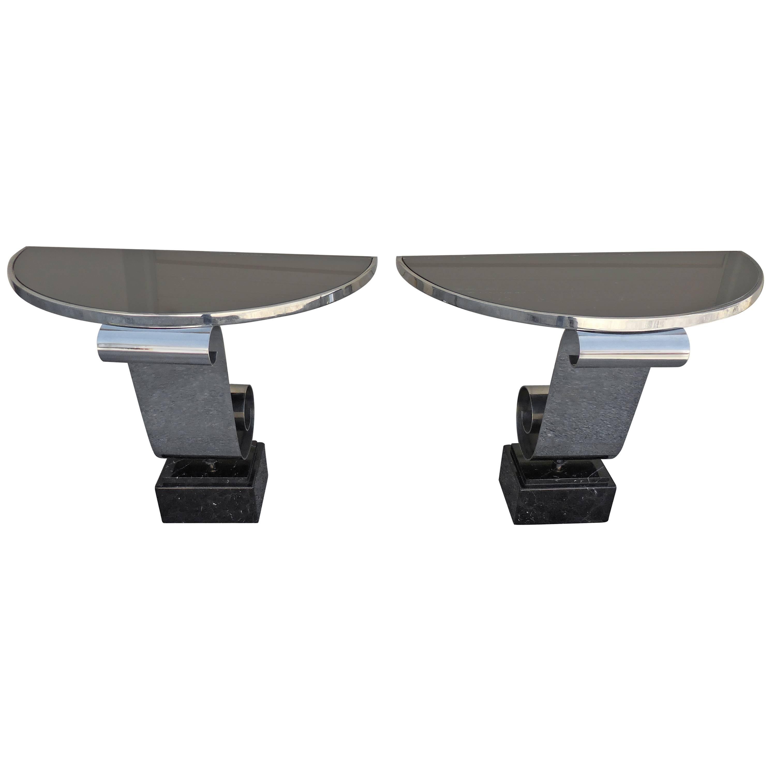 Pair of Mid-Century Demilune Tables For Sale