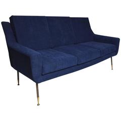 Beautiful Blue Velvet Sofa, Italy, circa 1960