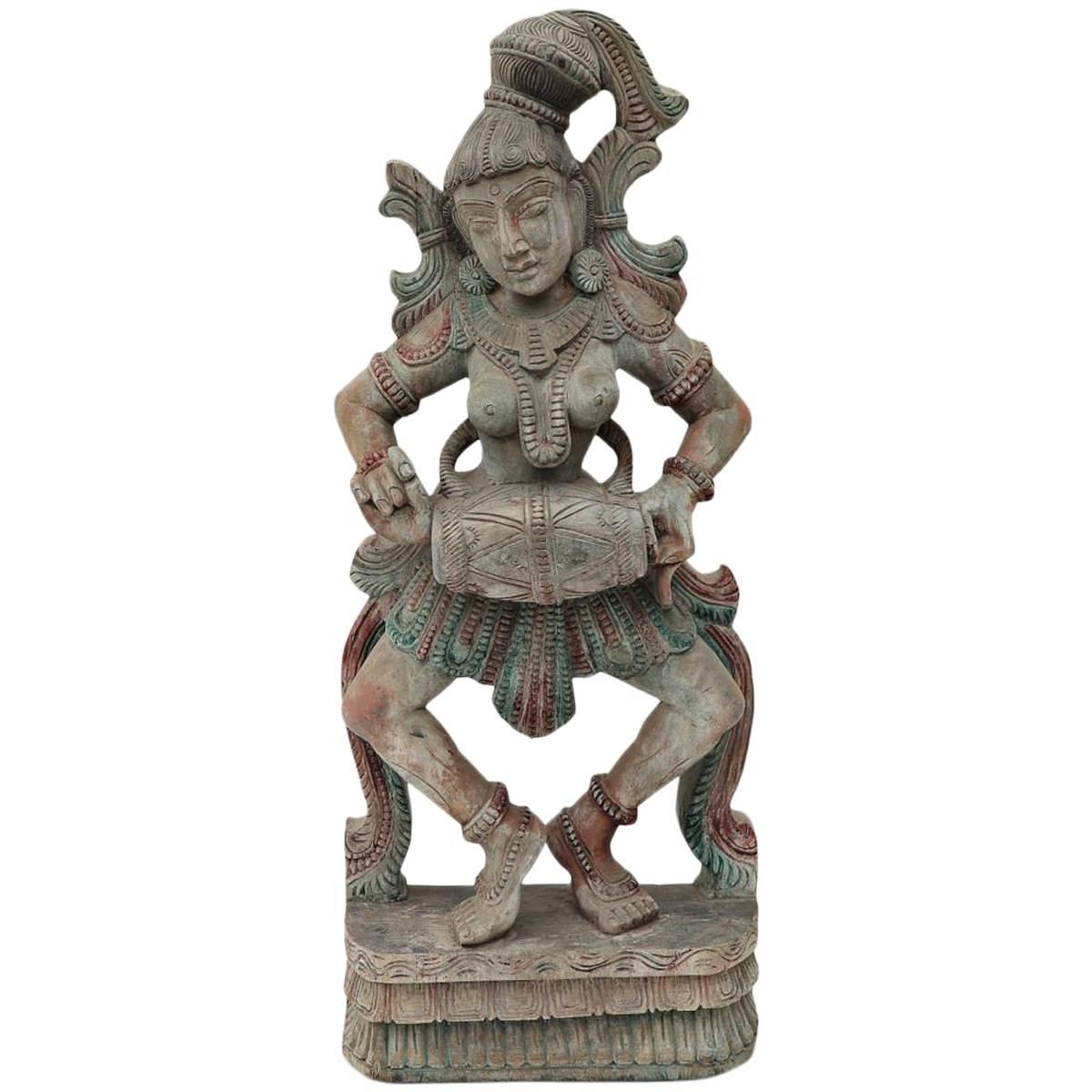 Indian Wood Sculpture of an Apsaras, 19th Century, India For Sale