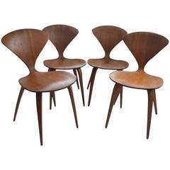 Set of Four Vintage Plywood and Walnut Chairs by Norman Cherner for Plycraft