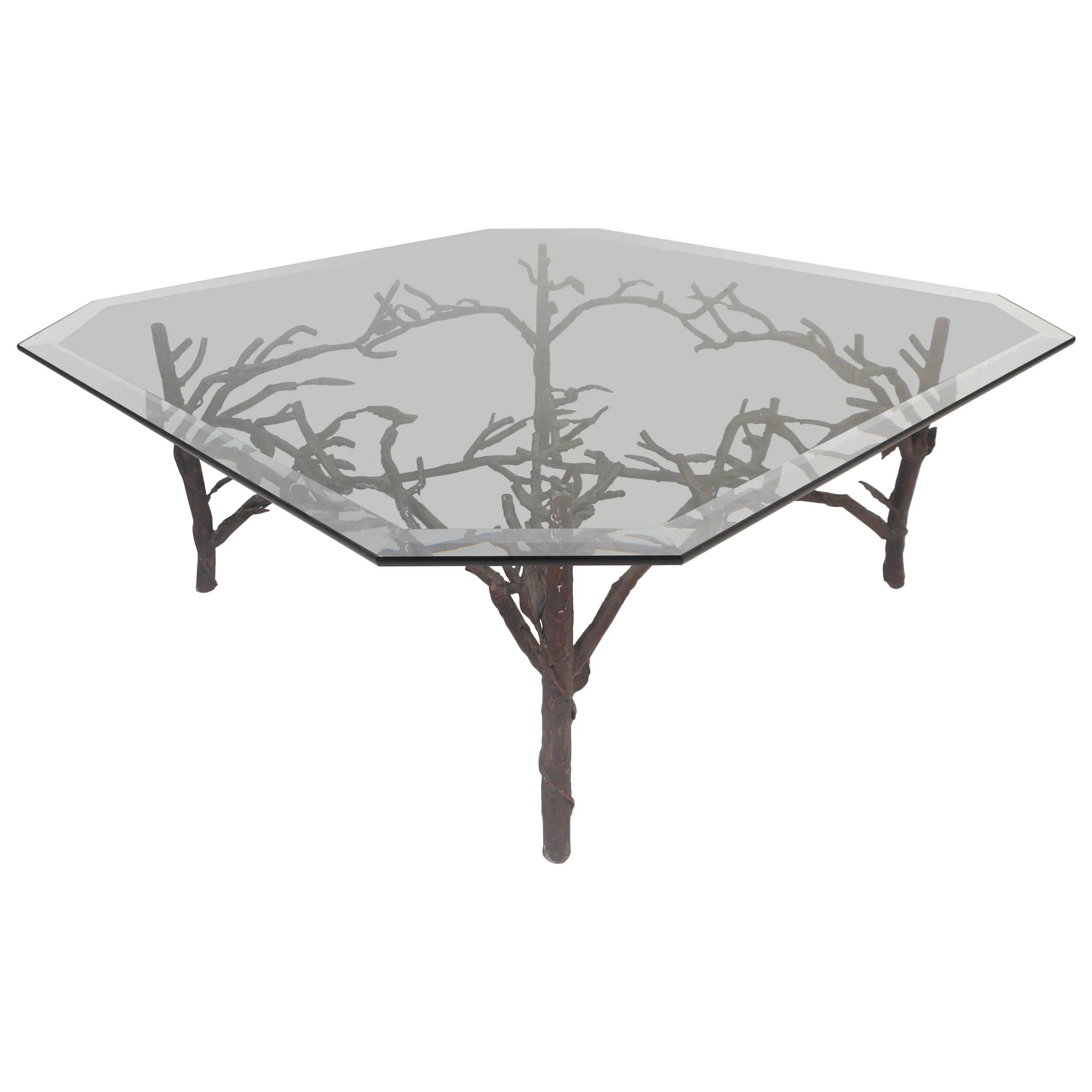 Large Contemporary Modern Glass Top Coffee Table after Alberto Giacometti