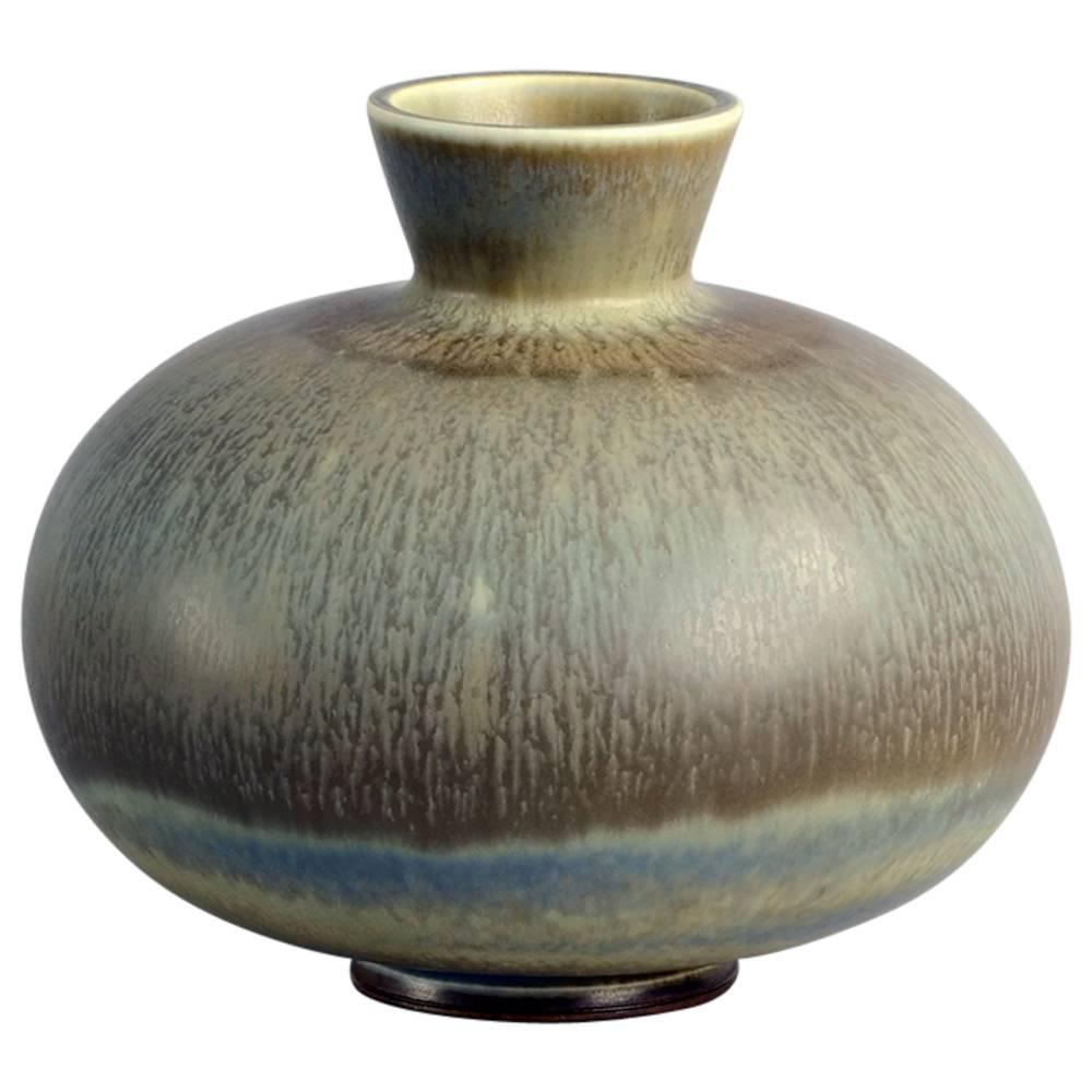 Unique Stoneware Vase with Gray Haresfur Glaze by Berndt Friberg for Gustavsberg For Sale