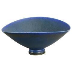 Unique Stoneware Footed Bowl with Blue Haresfur Glaze, 1960 by Berndt Friberg
