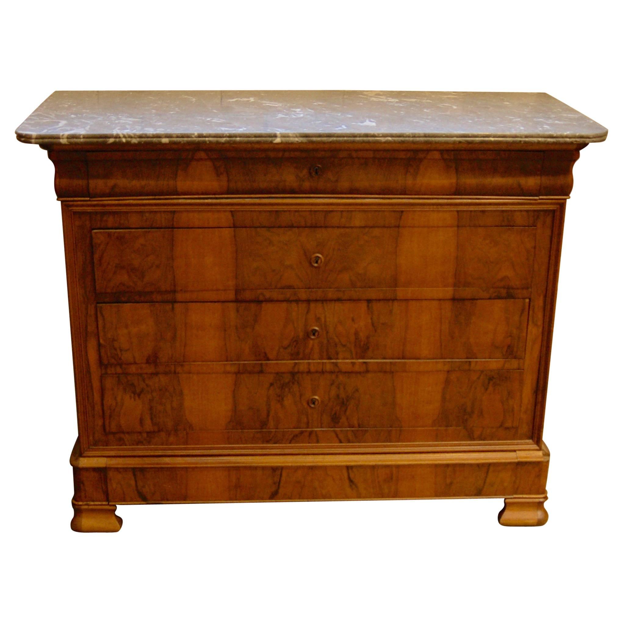Burl Walnut Marble-Top Commode