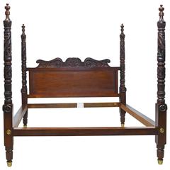 Vintage Ralph Lauren Carved Four-Poster King-Size Bed in Solid Mahogany