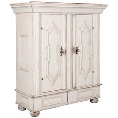 Antique 18th Century, Danish Baroque Armoire with White Paint