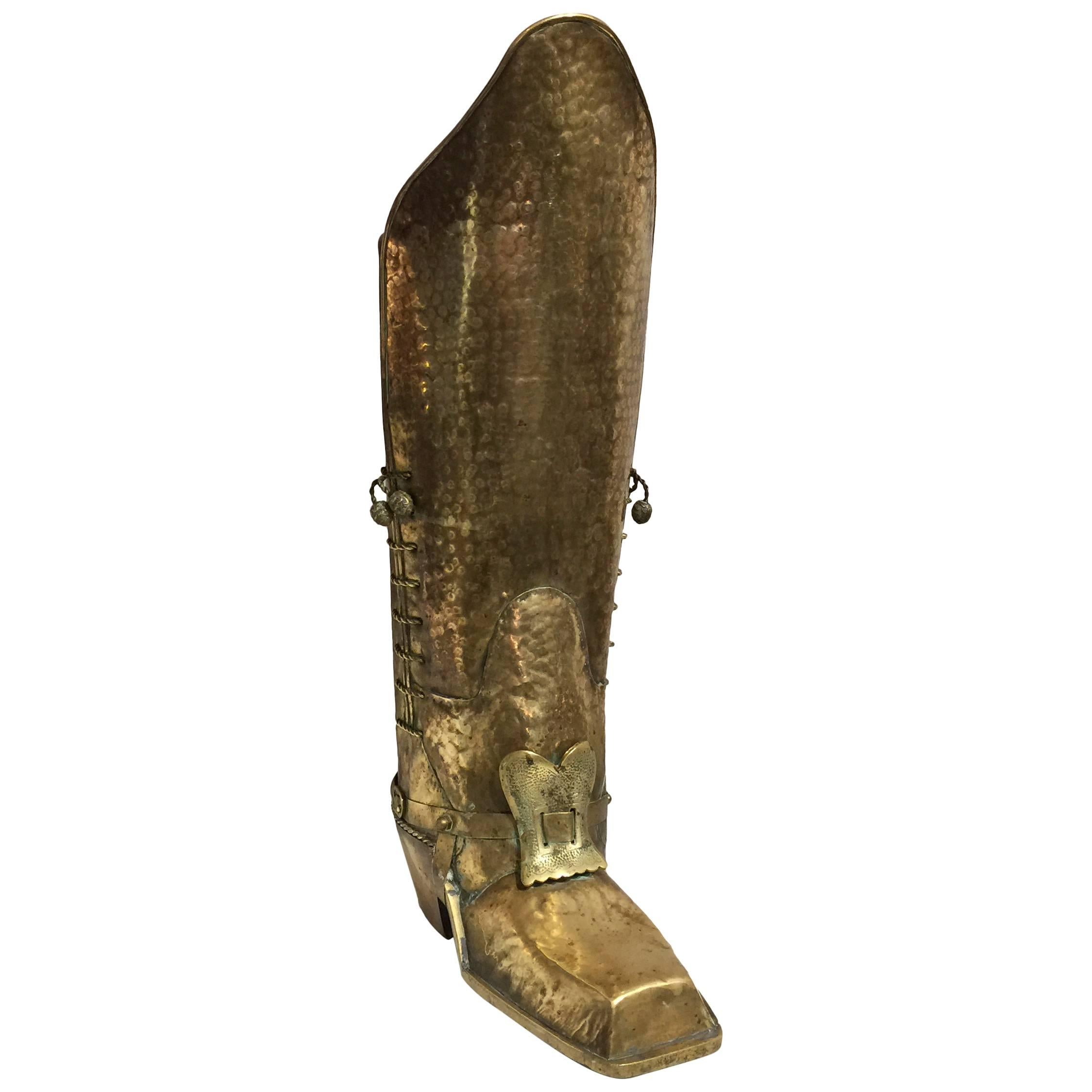 Unusual Patinated Brass Boot Shaped Umbrella Stand, Italy, 1960s